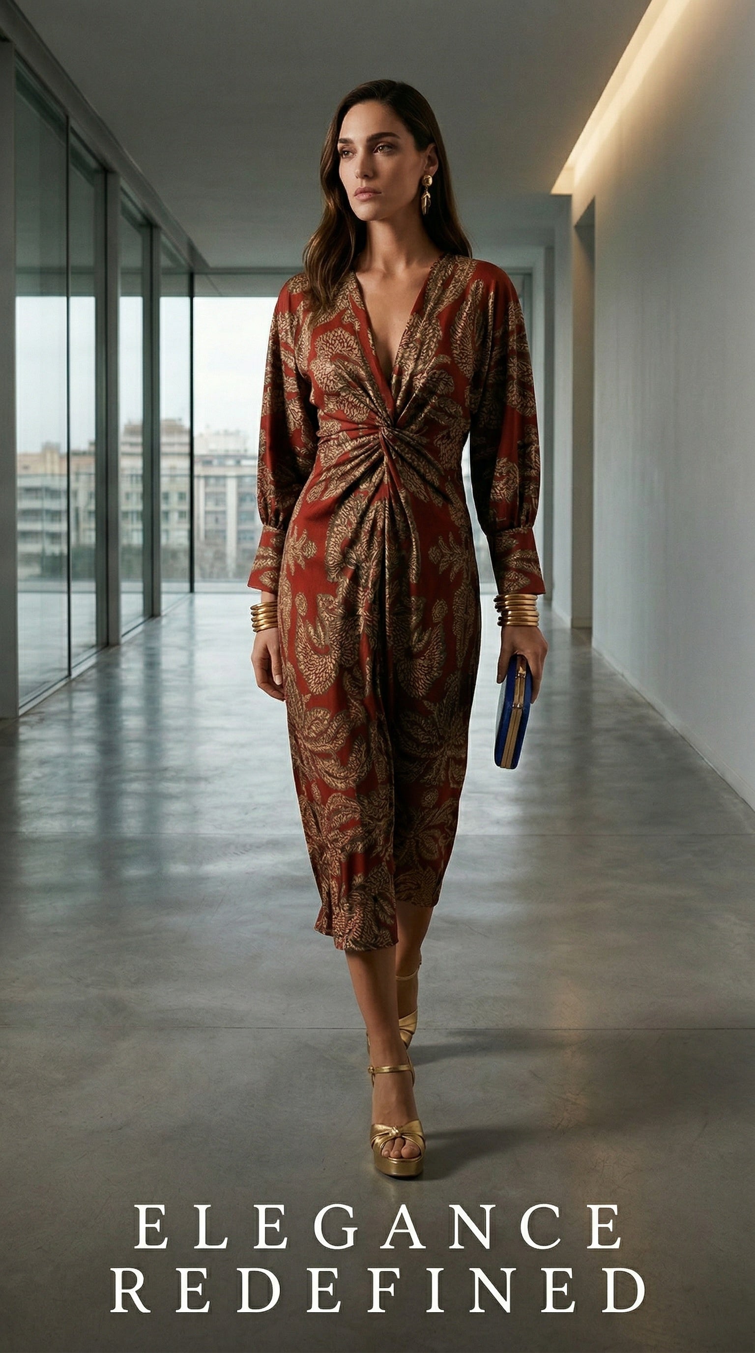 Isadora – Vestido Midi Elegante con Estampado de Encanto Atemporal