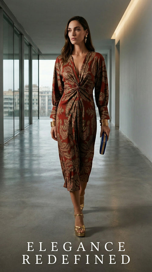 Isadora – Vestido Midi Elegante con Estampado de Encanto Atemporal
