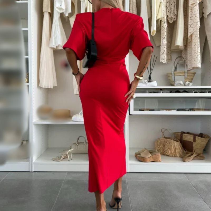 💕Vestido midi. De manga corta. Hecho de algodón. Con una abertura.