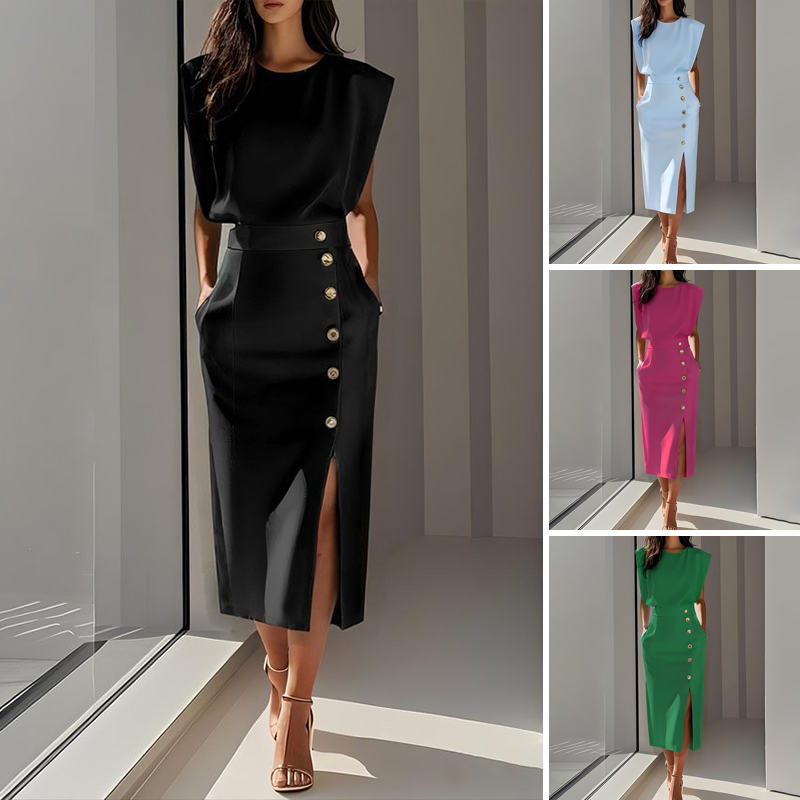 👑Elegante vestido midi con abertura para mujer