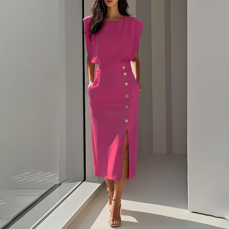 👑Elegante vestido midi con abertura para mujer