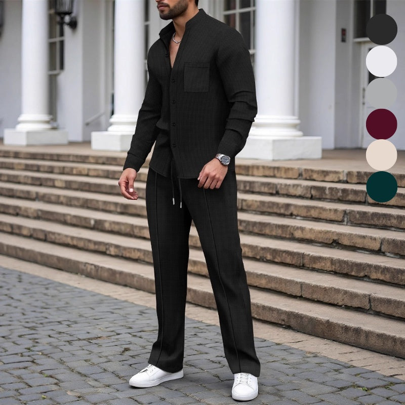 👕 ¡52 % DE DESCUENTO! 👖 Conjunto de dos piezas para hombre con tejido de gofre: cómodo de llevar, transpirable y versátil. 🍂