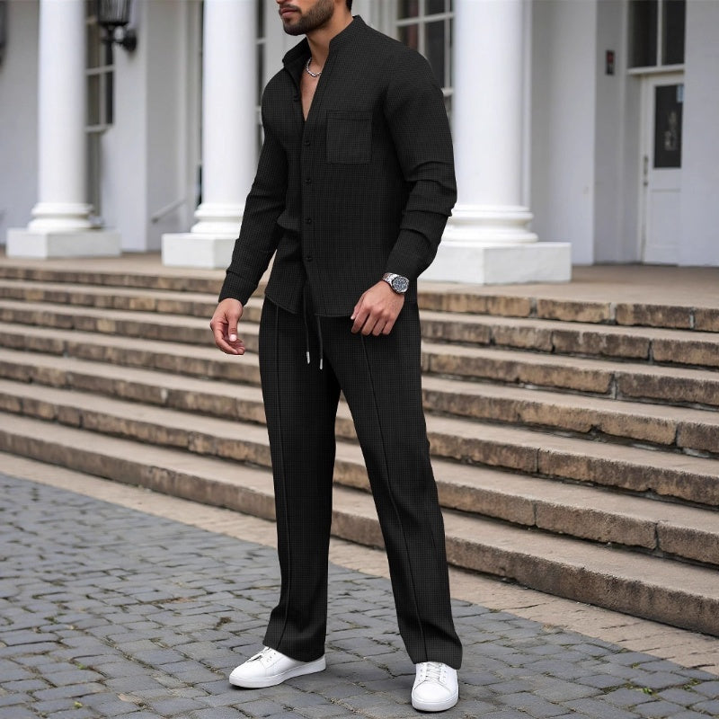 👕 ¡52 % DE DESCUENTO! 👖 Conjunto de dos piezas para hombre con tejido de gofre: cómodo de llevar, transpirable y versátil. 🍂