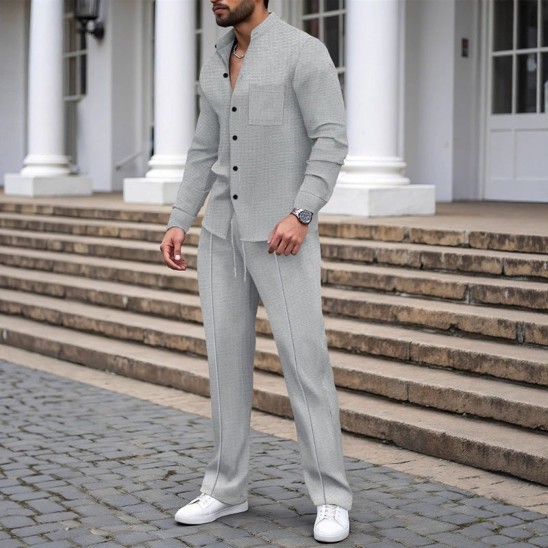 👕 ¡52 % DE DESCUENTO! 👖 Conjunto de dos piezas para hombre con tejido de gofre: cómodo de llevar, transpirable y versátil. 🍂