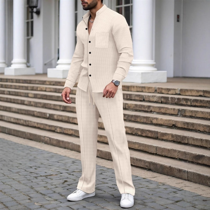 👕 ¡52 % DE DESCUENTO! 👖 Conjunto de dos piezas para hombre con tejido de gofre: cómodo de llevar, transpirable y versátil. 🍂