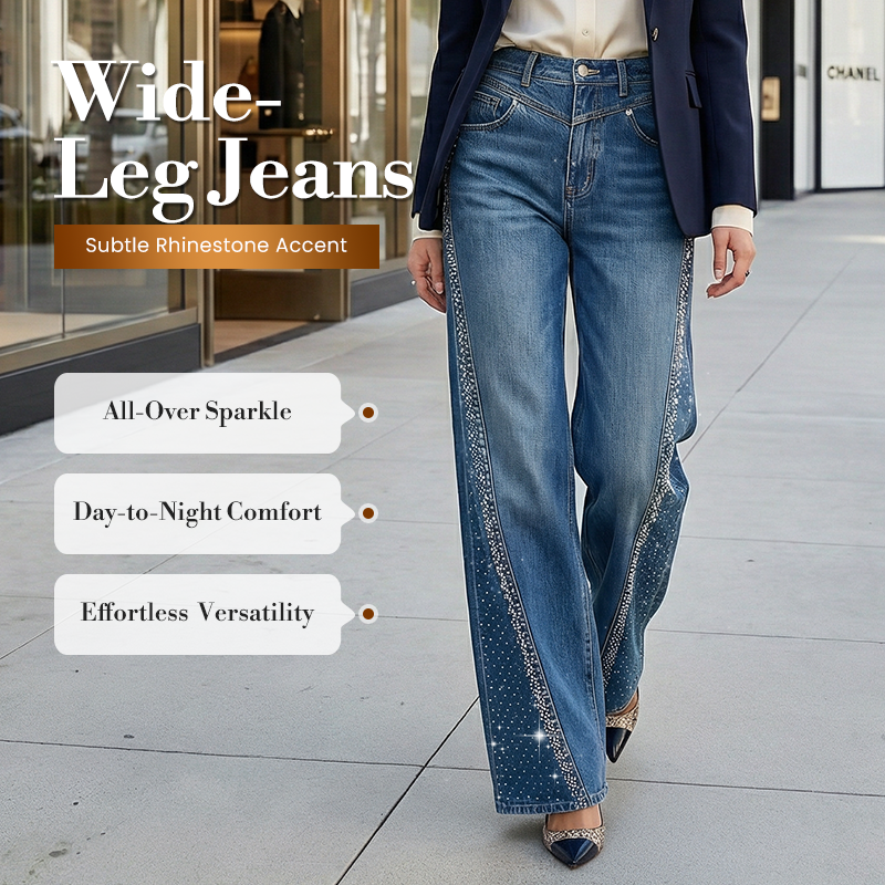 Pantalones anchos para mujer, adornados con pedrería.