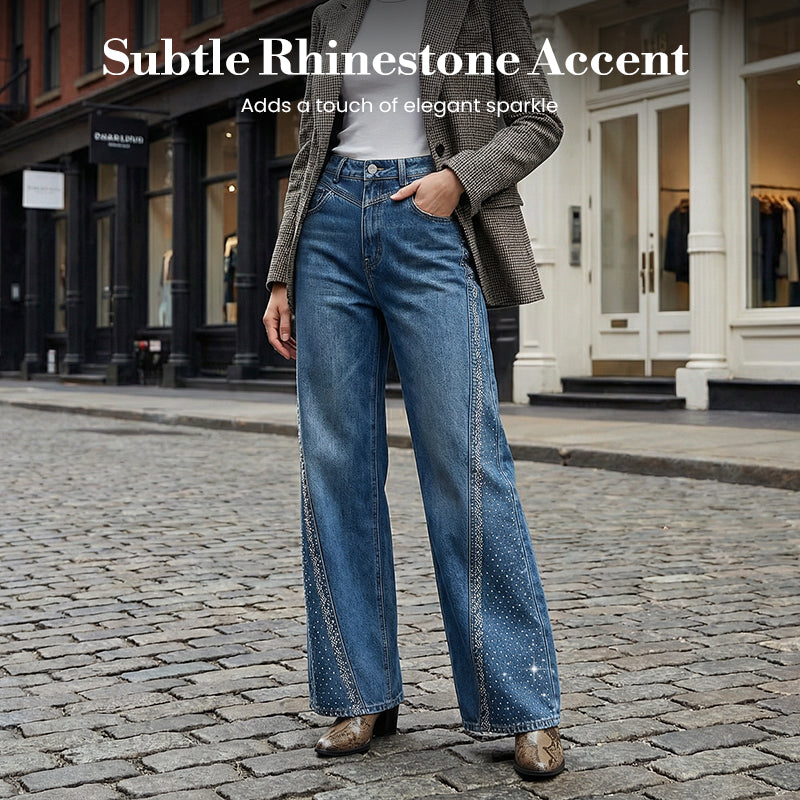 Pantalones anchos para mujer, adornados con pedrería.