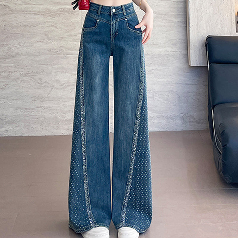 Pantalones anchos para mujer, adornados con pedrería.