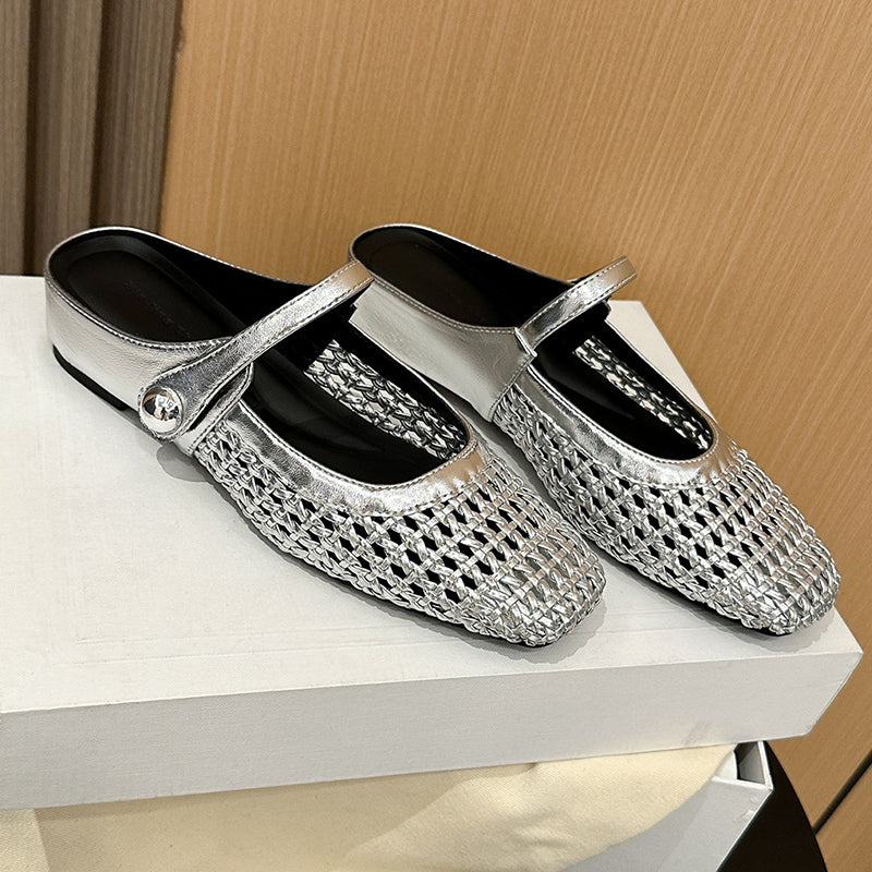 ✨👡 ¡NOVEDAD 2026! Mules de mujer en tejido trenzado con punta cuadrada y cierre Mary Jane 🌸💖🎀